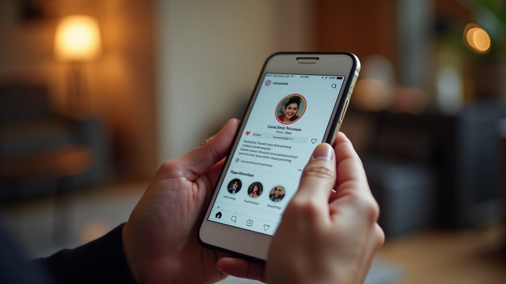 Smartphone che mostra un profilo Instagram ben curato con feed coerente e colori armoniosi