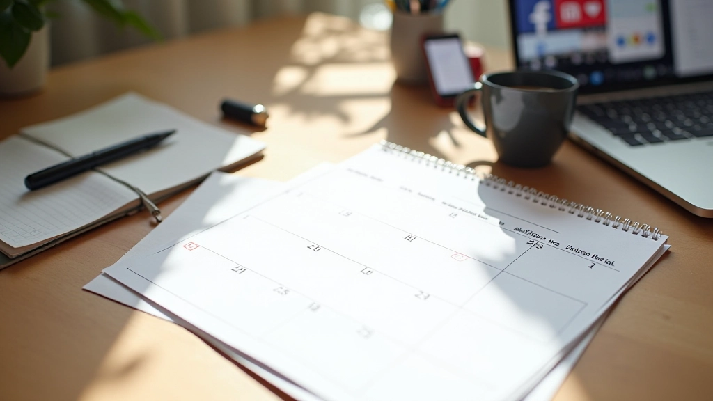 Un calendario con date evidenziate che mostra un programma di pubblicazione coerente su piattaforme diverse