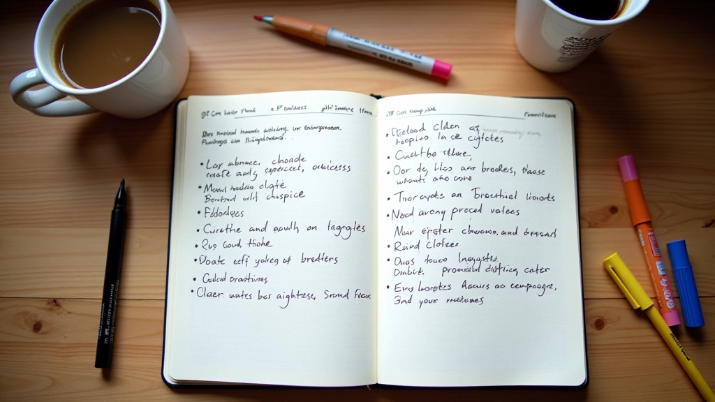 Schizzi e note su come definire i propri valori e principi personali su un quaderno aperto