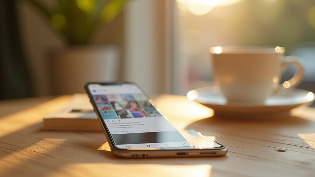 Dettaglio di uno smartphone che mostra il feed Instagram ben curato e organizzato